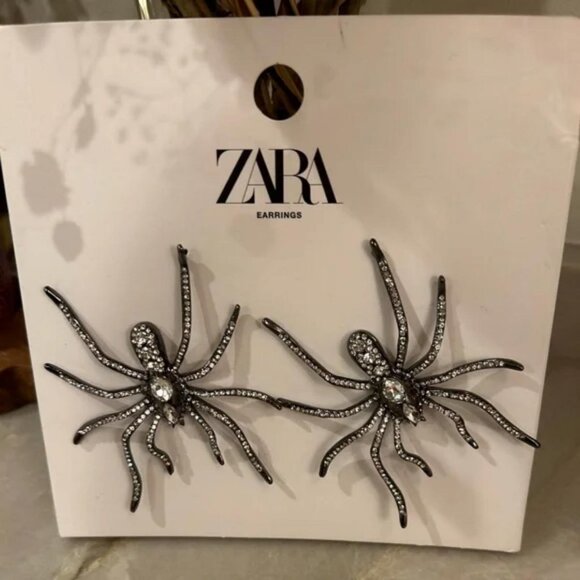 ZARA Rhinestone Crystal Oversized Spider Statement Earrings NEW with Tags - Picture 6 of 6